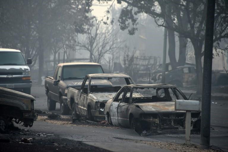 Cars destroyed by wildfires in Santa Rosa, California