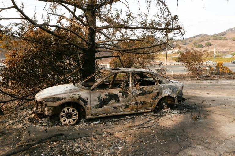 A destroyed car in Carneros, California
