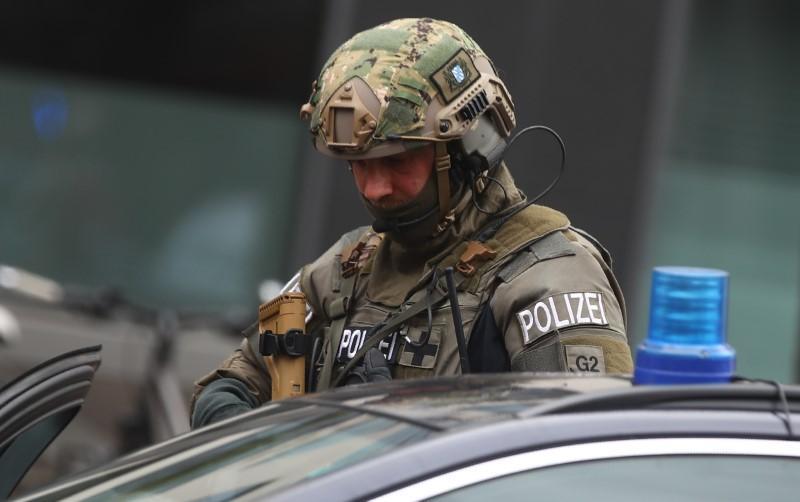 A special German police officer is pictured at the site where earlier a man injured several people in a knife attack in Munich, Germany, October 21, 2017.