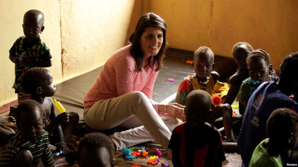 U.S. Ambassador to the United Nations Nikki Haley meets South Sudanese refugee children at the Nguenyyiel refugee camp in Ethiopia's Gambella Region, Oct. 24, 2017