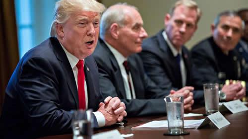 WASHINGTON, DC - OCTOBER 5;U.S. President Donald Trump speaks at a briefing with senior military leaders in the Cabinet Room of the White House October 5, 2017 in Washington, D.C.