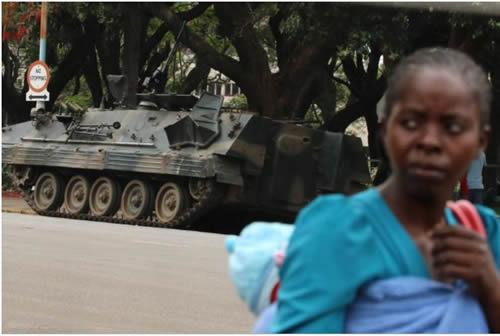 Armoured vehicle is seen outside the parliament in Harare, Zimbabwe, November 16, 2017. 