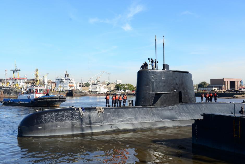 The Argentine military submarine ARA San Juan and crew are seen leaving the port of Buenos Aires, Argentina June 2, 2014
