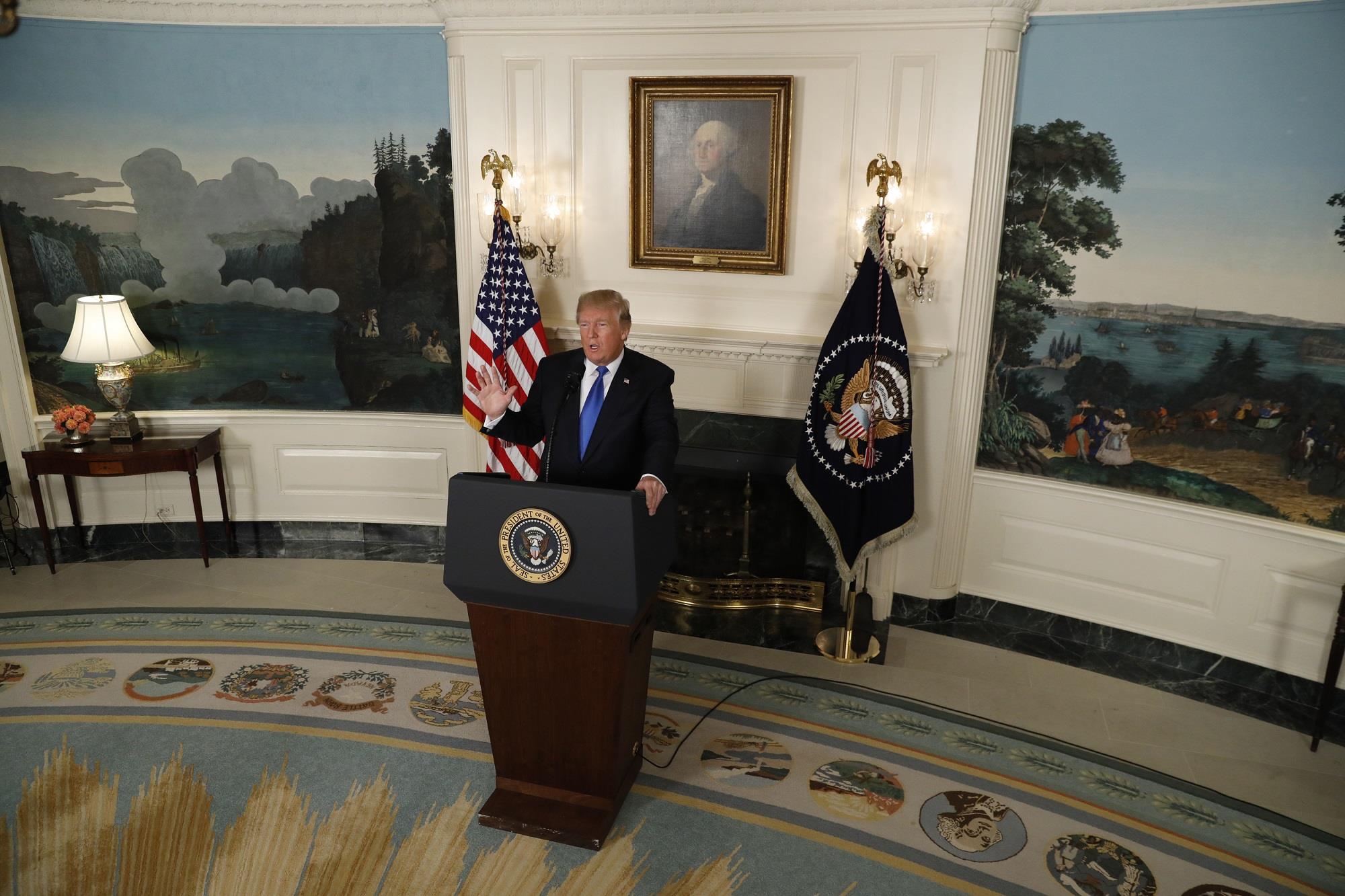 President Trump speaks about the Iran nuclear deal in the White House in Washington, on October 13, 2017.