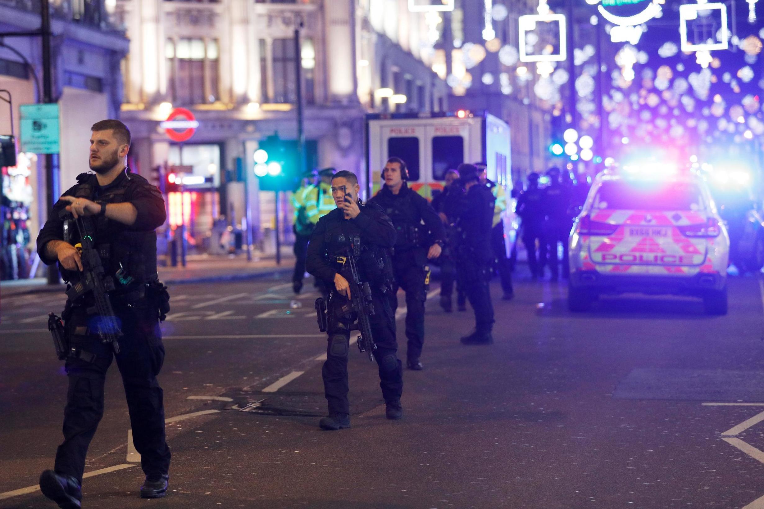 Oxford Circus; Armed police response after 'shots fired' at Tube station and on London's busiest shopping street, London Evening Standard 