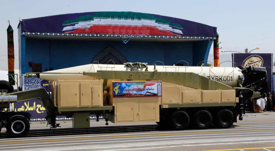 The new Iranian long range missile Khoramshahr is displayed during the annual military parade marking the anniversary of the outbreak of its devastating 1980-1988 war with Saddam Hussein's Iraq, on September 22,2017