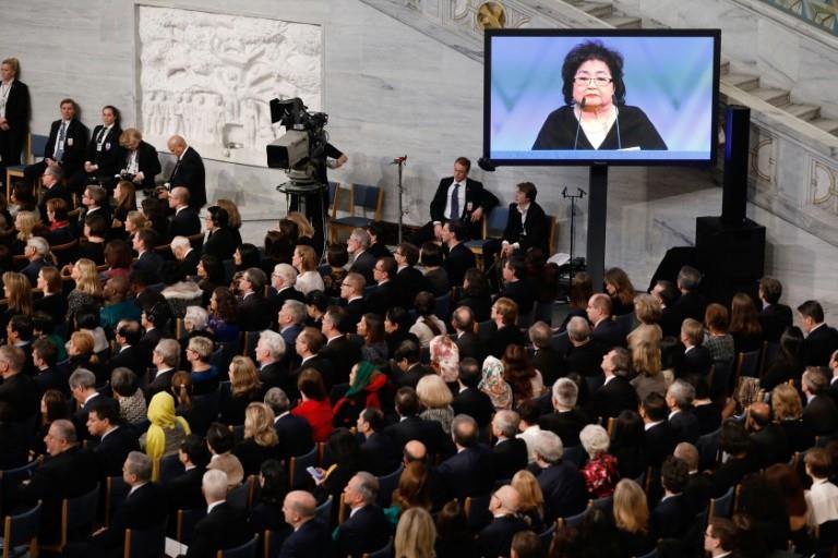 Setsuko Thurlow told the audience at the Nobel Peace Prize ceremony of how she survived the atomic bombing of Hiroshima in 1945