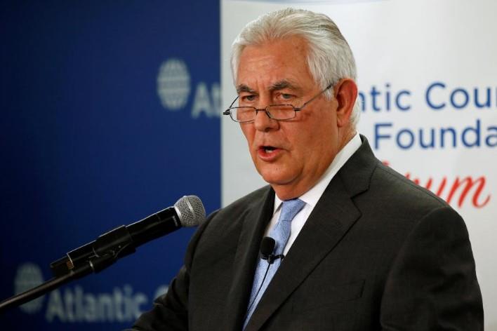 U.S. Secretary of State Rex Tillerson delivers remarks on the U.S.-Korea relationship during a forum at the Atlantic Council in Washington, U.S. December 12, 2017