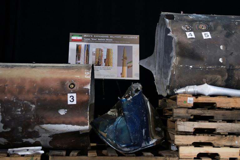 Pieces of what the US say was an Iranian built rocket fired at Saudi Arabia from Yemen 