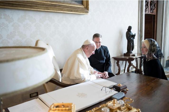 Pope Francis meets U.S. ambassador to the Vatican Callista Gingrich at the Vatican December 22, 2017.