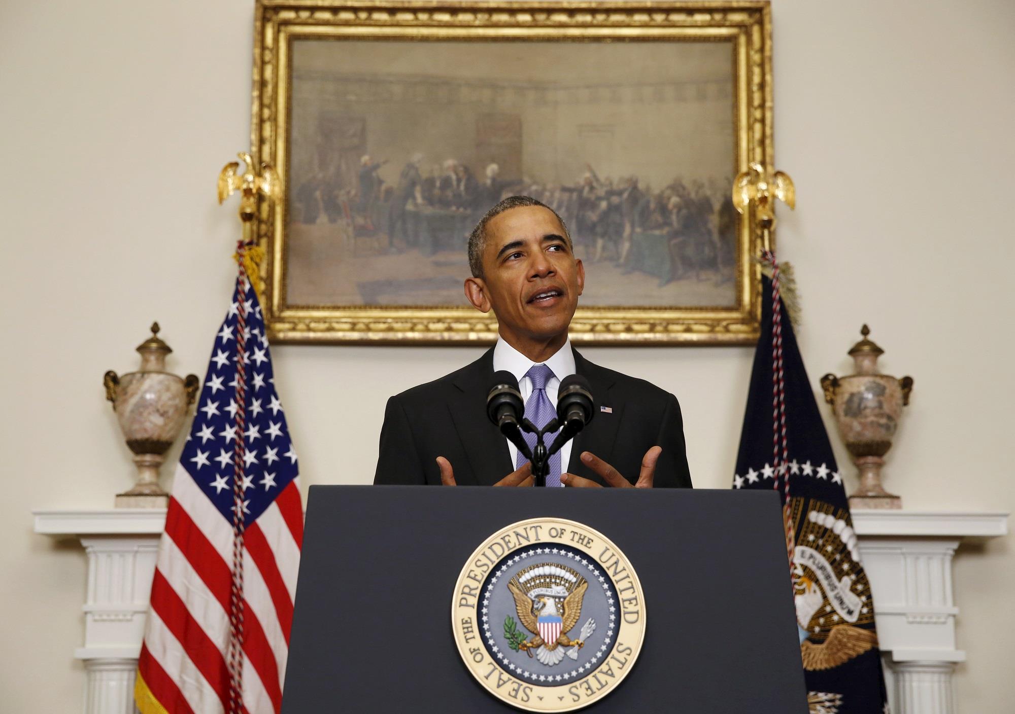 Barack Obama delivers a statement on Iran at the White House in Washington, January 17, 2016