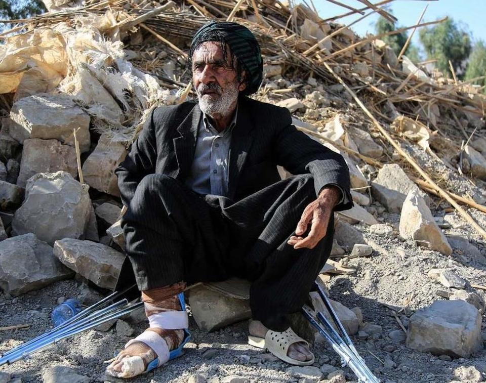 A man injured following the 7.2-magnitude earthquake in Iran's Kermanshah province.