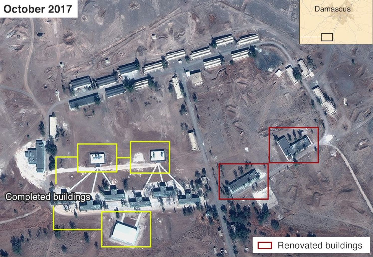 The reported Iranian compound in Al-Kiswa, with new structures completed, October, 2017