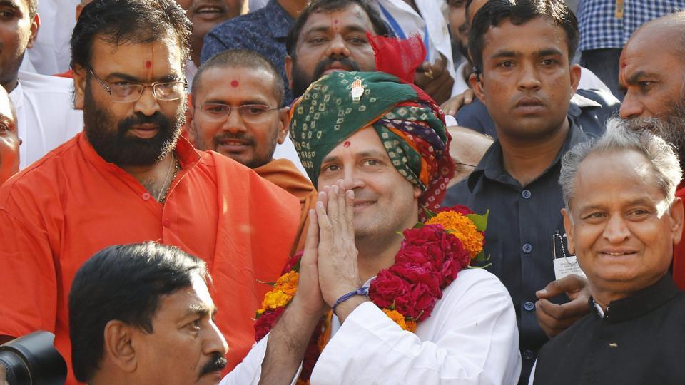 Congress vice president Rahul Gandhi during a visit to the Swaminarayan temple at Gadhada in Botad on Thursday