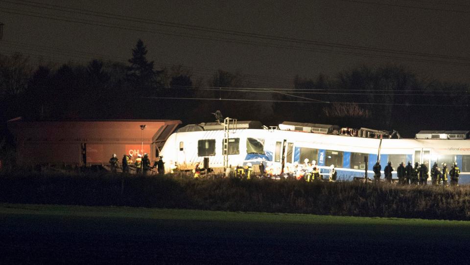  A crashed train sits on the track near Meerbusch, western Germany. Reports suggests many passengers were left trapped