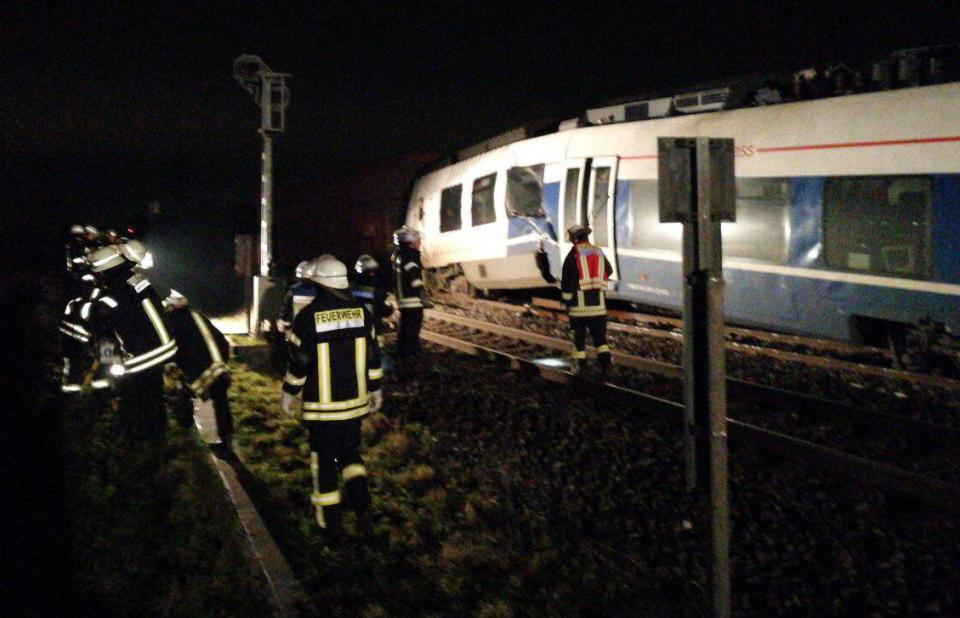 Pictures on Twitter have shown the front of one of the train smashed up following the collision in Meerbusch