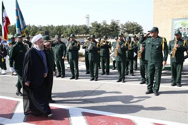 ranian President Hassan Rouhani, left, attends the 21st Nationwide Assembly of the Islamic Revolution Guards Corps (IRGC) Commanders on Sept. 15, 2015 in Tehran