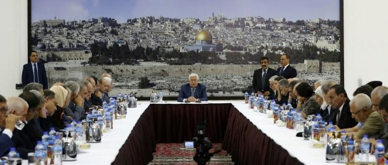 Palestinian president Mahmud Abbas chairs a meeting of the Palestinian leadership in the West Bank city of Ramallah on September 25, 2017 