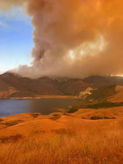 Smoke rises from the Alamo fire near Santa Maria, California, U.S. in this July 8, 2017,
