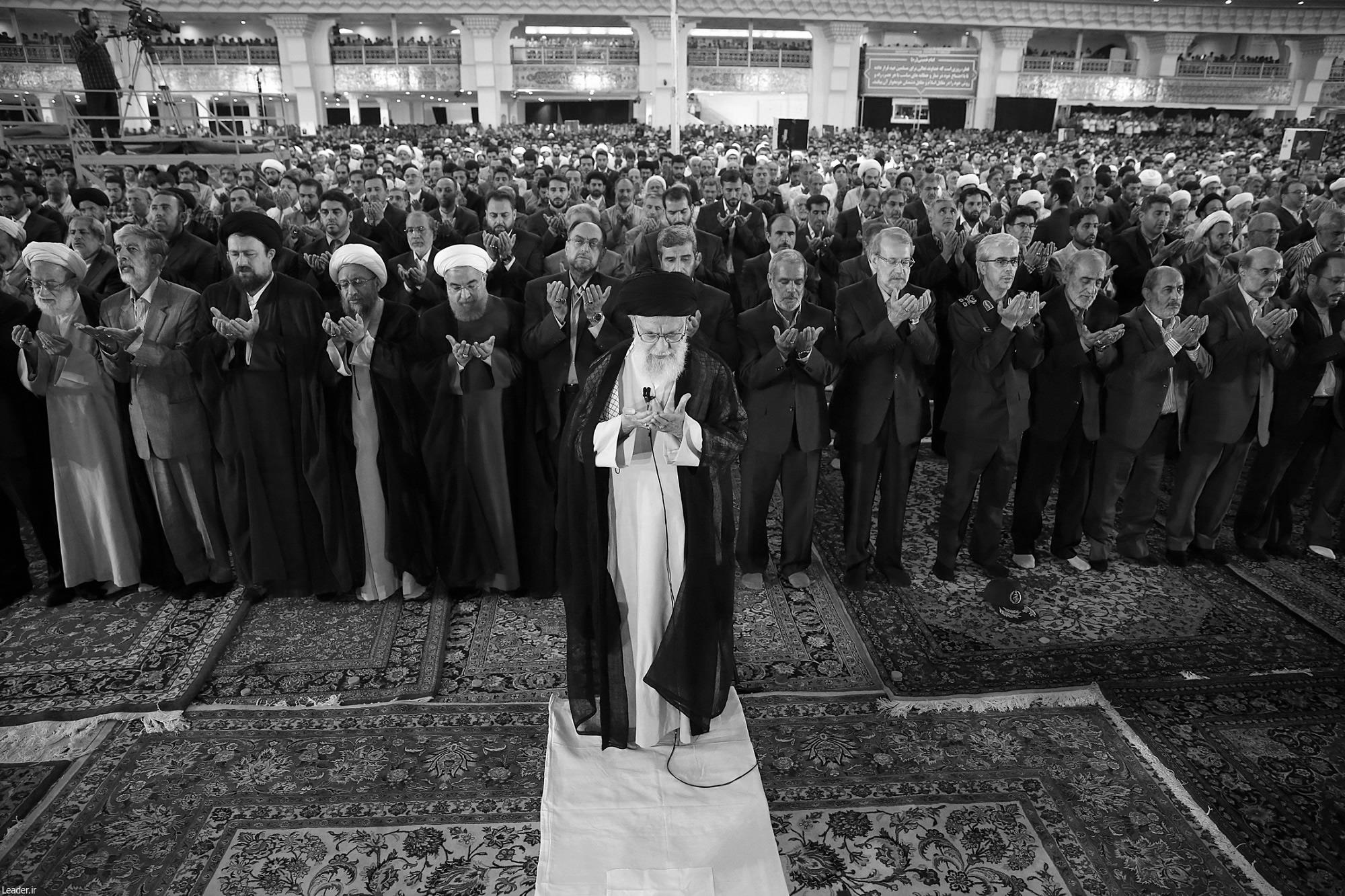 Ali Khamenei leading the Eid al-Fitr prayers at the Khomeini grand mosque in Tehran
