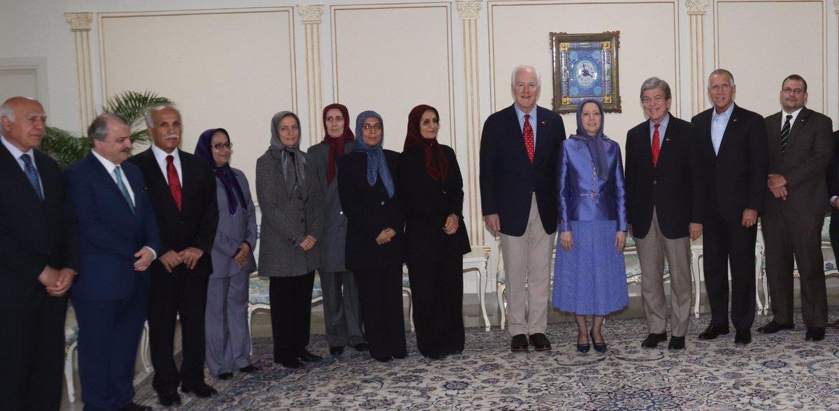 Mrs. Maryam Rajavi meeting a senior delegation from the United States Senate. (From right to left) Senators Roy Blunt (R-MO), John Cornyn (R-TX), and Thom Tillis (R-NC).