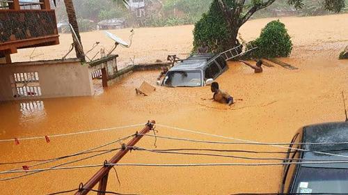 Sierra Leone's capital is hit each year by flooding that destroys makeshift settlements throughout the city, raising the risk of waterborne diseases like cholera This handout picture released on August 14, 2017,