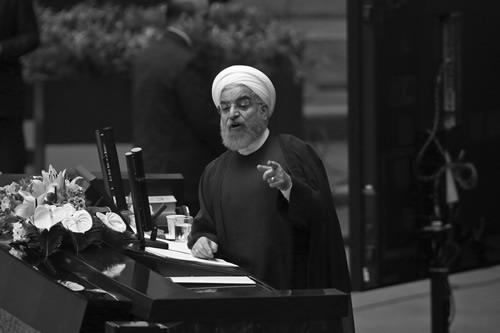 President Rouhani speaks during a session of parliament to debate his proposed cabinet, in Tehran on Aug. 15, 2017. 