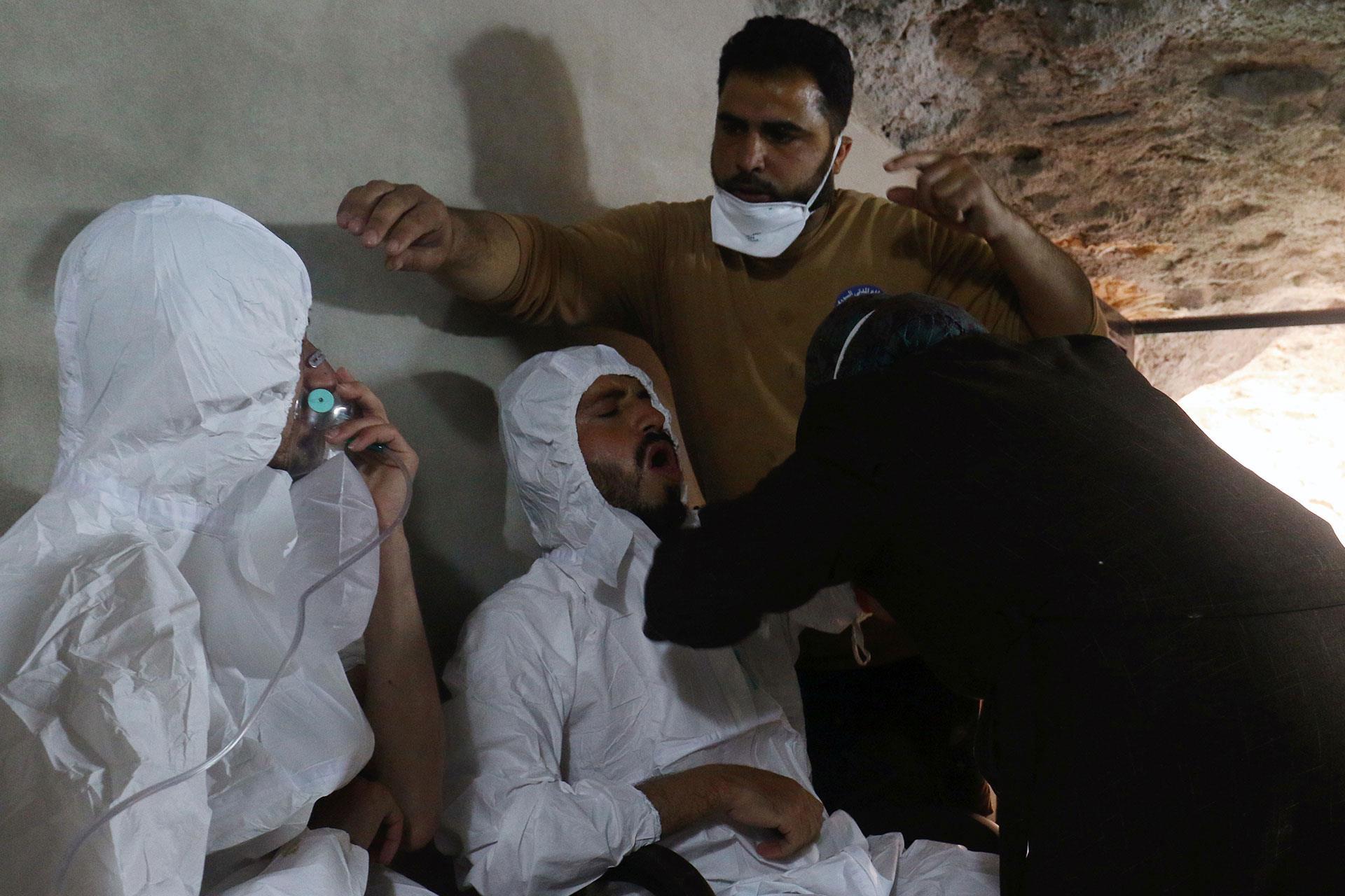 Victims of a gas attack in the town of Khan Sheikhoun in rebel-held Idlib, Syria in April, 2017