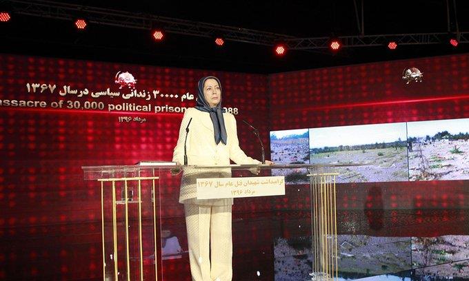 Maryam Rajavi speaks at the ceremony marking the 29th anniversary of the 1988 massacre of 30,000 political prisoners in Iran