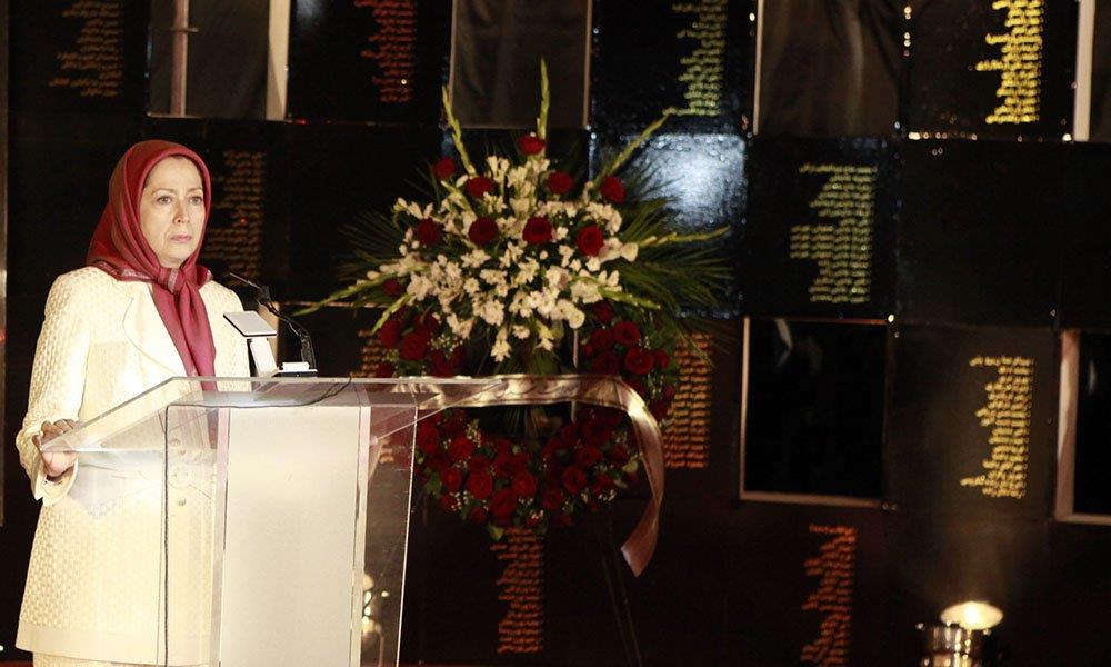  Maryam Rajavi speaks at the ceremony marking the 29th anniversary of the 1988 massacre of 30,000 political prisoners in Ira