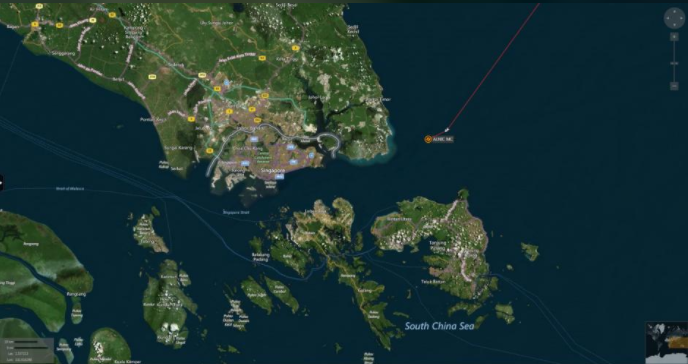 A map shows the location where the Alnic MC merchant vessel came to a halt after a collision with the guided-missile destroyer USS John S. McCain east of Singapore August 21, 2017