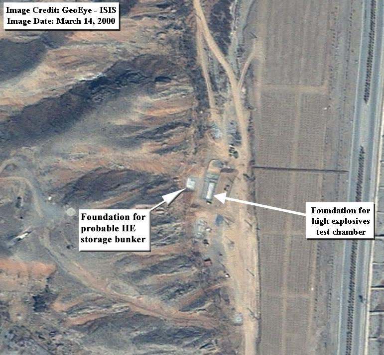 GeoEye satellite imagery showing the foundation where Iran allegedly placed a high explosive (HE) test chamber later in the year 2000