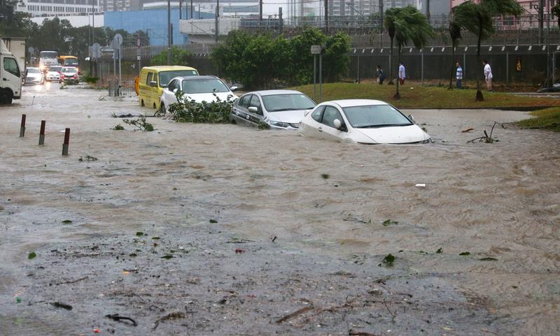 Flooding at 'Heng Fa Chuen', Cars underwater. 