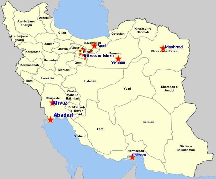 Location of 14 IRGC Terrorist Training Camps Around Iran