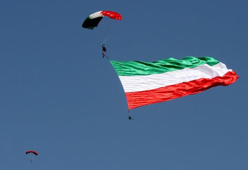 Iranian paratroopers perform during a parade marking the country’s Army Day, on April 18, 2017, in Tehran. 