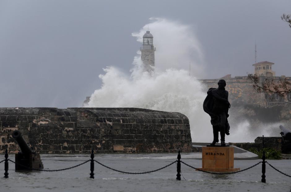 Waves crash against the lighthouse after the passing of Hurricane Irma, in Havana, Cuba, September 10, 2017