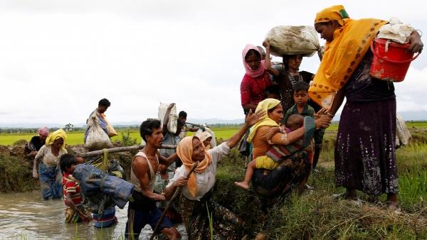 A group of Rohingya refugees after crossing the Bangladesh-Myanmar border, September 1, 2017.