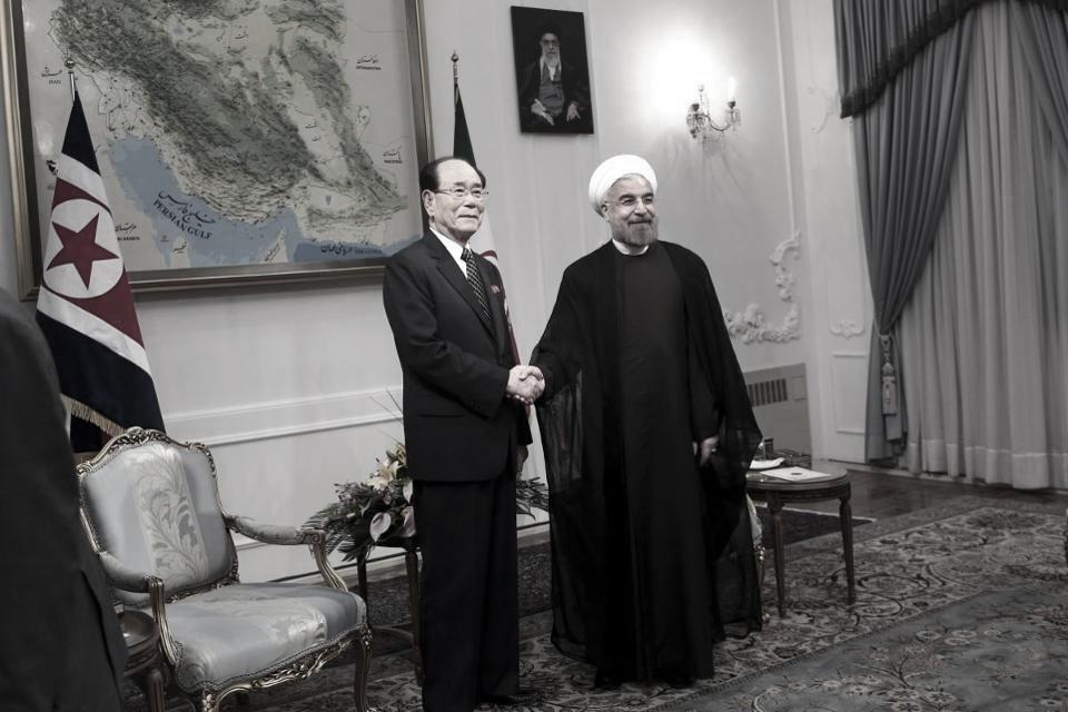 North Korean parliamentary chief Kim Yong Nam with Iranian President Hassan Rouhani