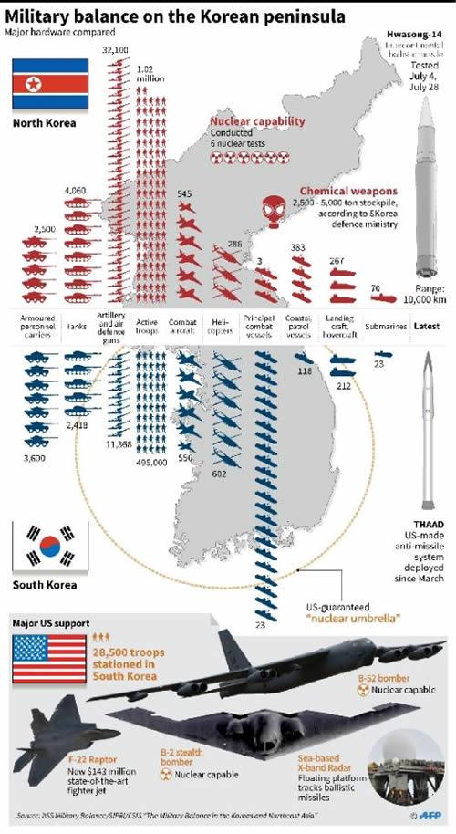 Graphic comparing the military hardware of North and South Korea