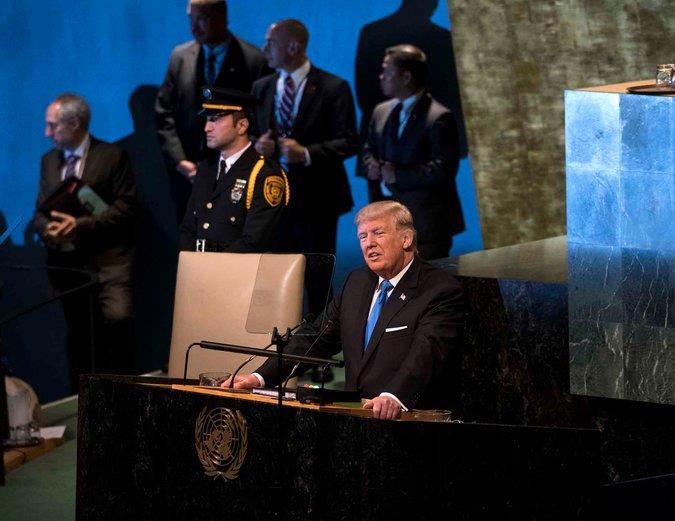 Mr. Trump, addressing the General Assembly, called the Iran nuclear deal “an embarrassment.”