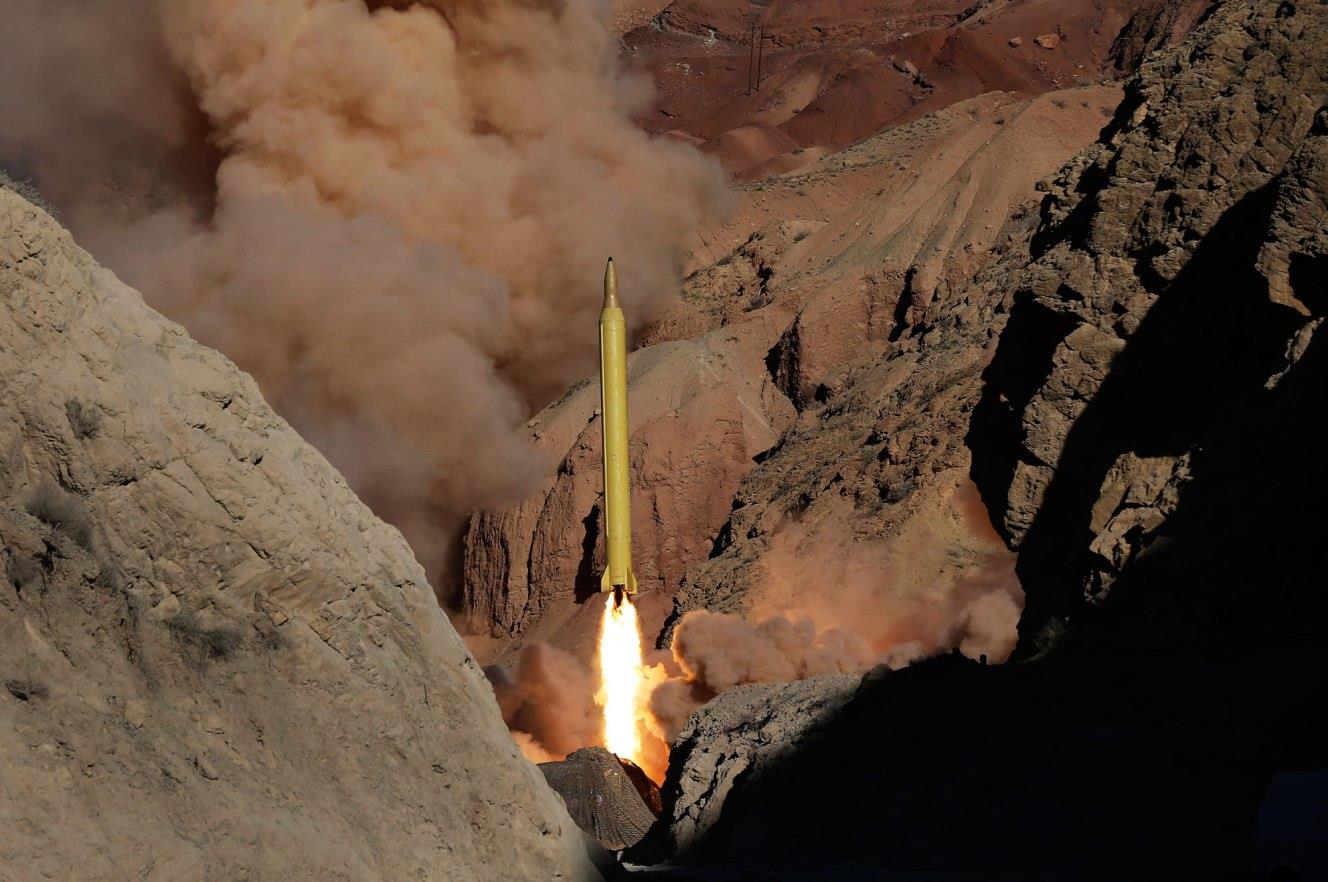 A Qadr H ballistic surface-to-surface missile is fired by Iran's Revolutionary Guard