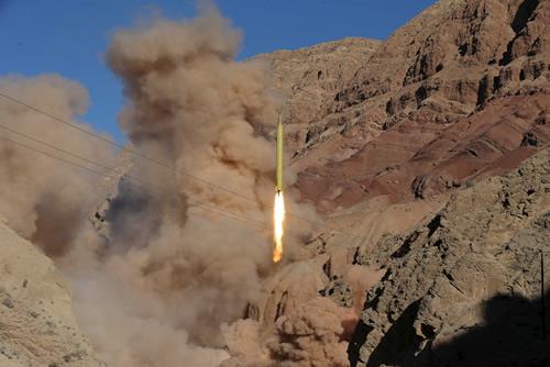 A ballistic missile is launched and tested in an undisclosed location, Iran, March 9, 2016.