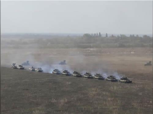 A view shows military vehicles during exercises in the Donetsk region, Ukraine September 28, 2017. The picture was taken September 28, 2017. 
