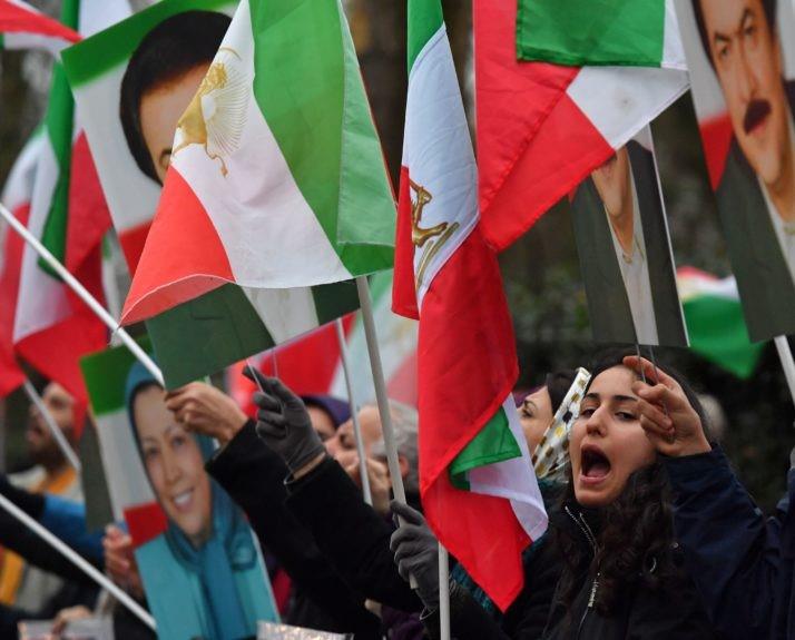 Protesters gather outside the Iranian embassy in central London in support of demonstrations in Iran 