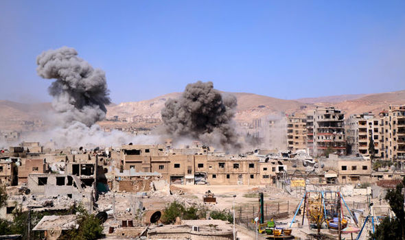 Inspectors were allegedly allowed to inspect in Douma, in this image you can see airstrike on the town