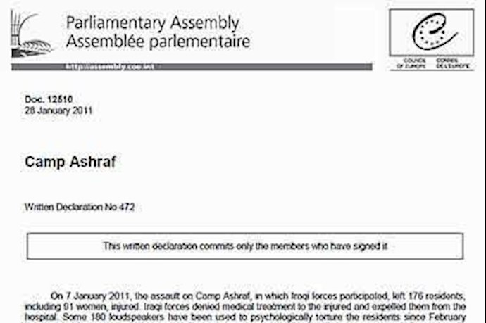 Council of Europe – Parliamentary Assembly – Written declaration on Camp Ashraf