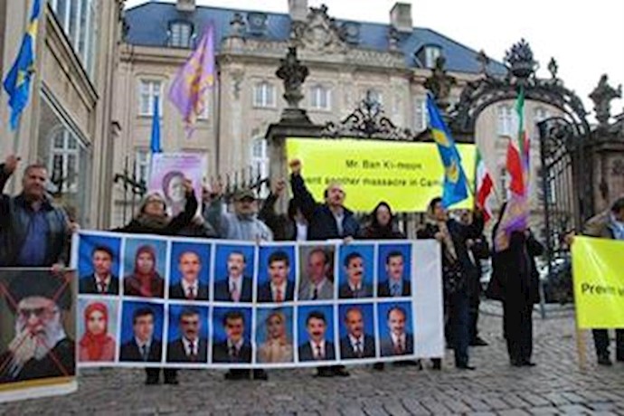 Copenhagen: Coincident with entrance of Ban Ki-moon, rally in support of Ashraf residents