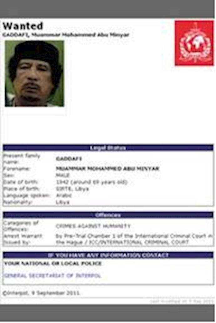 Interpol Issues Arrest Warrant For Gadhafi Interpol Issues Arrest Warrant For Gadhafi