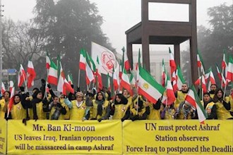  'Iranian Resistance supporters stage never ending sit-in outside UN European HQ in Geneva, calling on UN and US to provide guarantees and protection for Camp Ashraf residents – December 2011' Title='Iranian Resistance supporters stage never ending sit-in outside UN European HQ in Geneva, calling on UN and US to provide guarantees and protection for Camp Ashraf residents – December 2011'