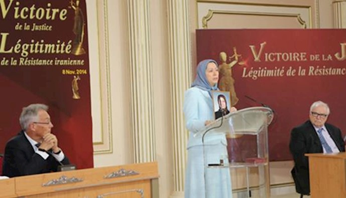  'Maryam Rajavi speaks at a conference in the NCRI heaquarter in Paris'